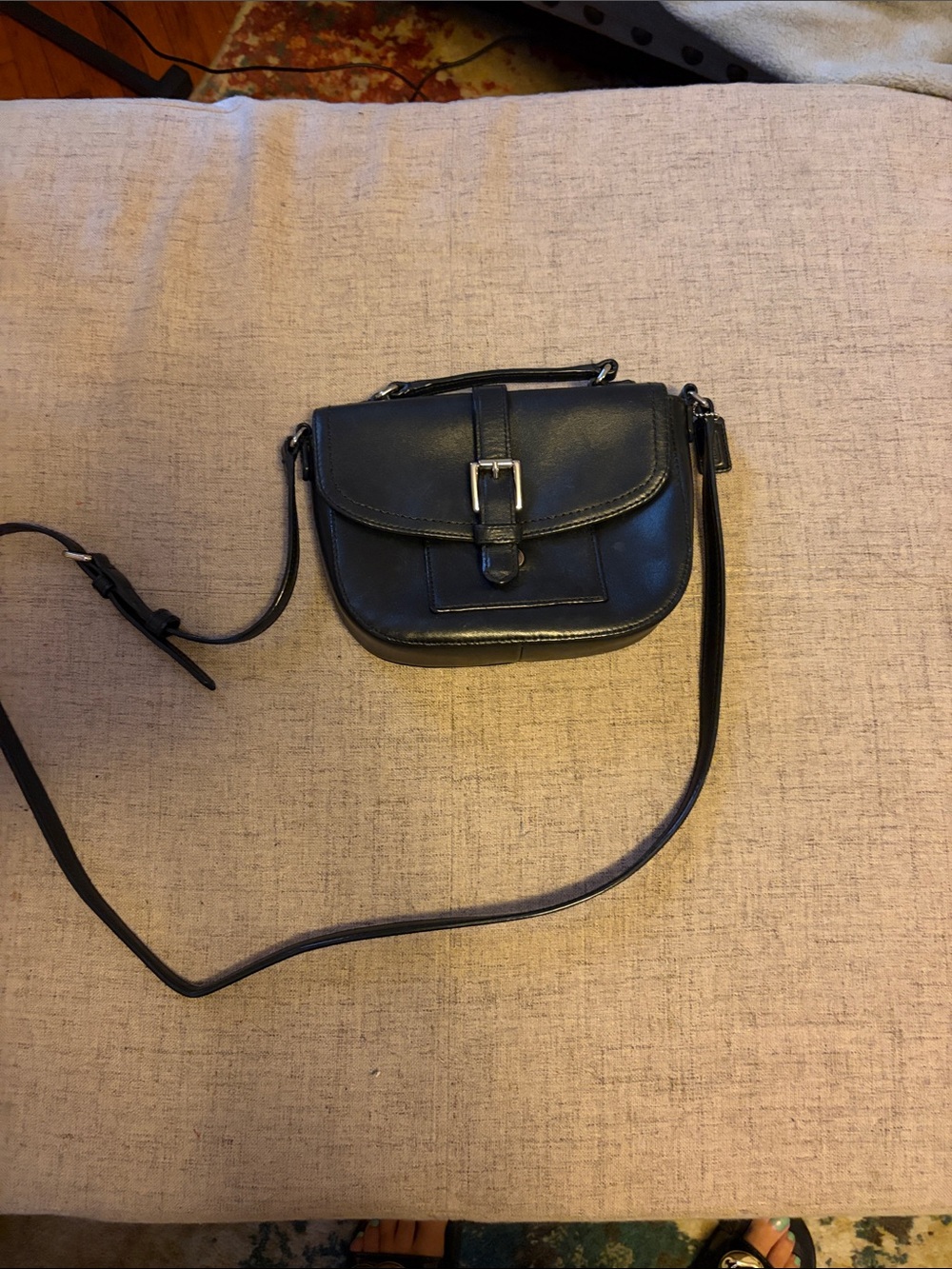 Women's Black Leather Crossbody Bag with Buckle Detail